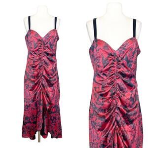 Parker Dress Size 12 Red Black Ruched Mermaid Bodycon Satin Formal Gown